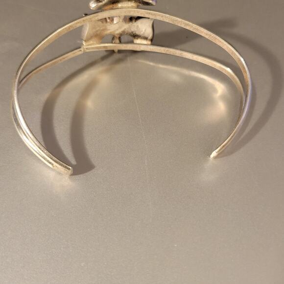 Native American Navajo Sterling Silver Handcrafted Bird Turquoise Inlaid Cuff - Picture 2 of 7